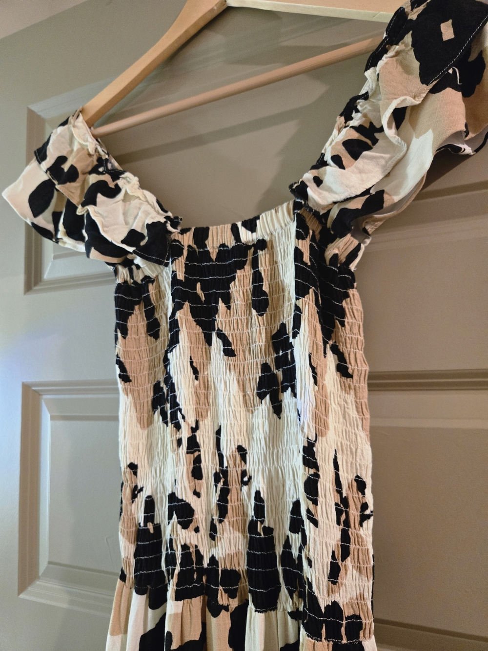 ebba Black & Cream Smocked Maxi Dress
